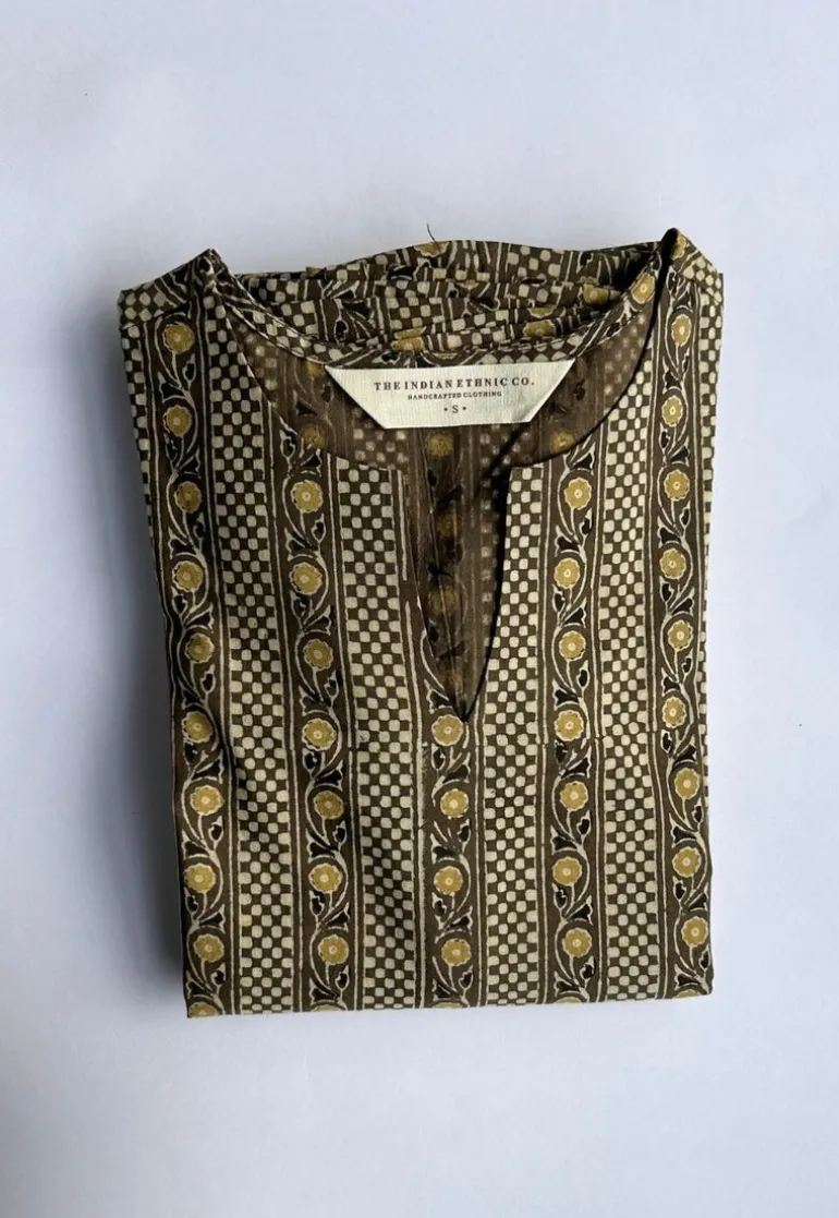 Malika Brown Ajrakh Cotton Kali Kurta