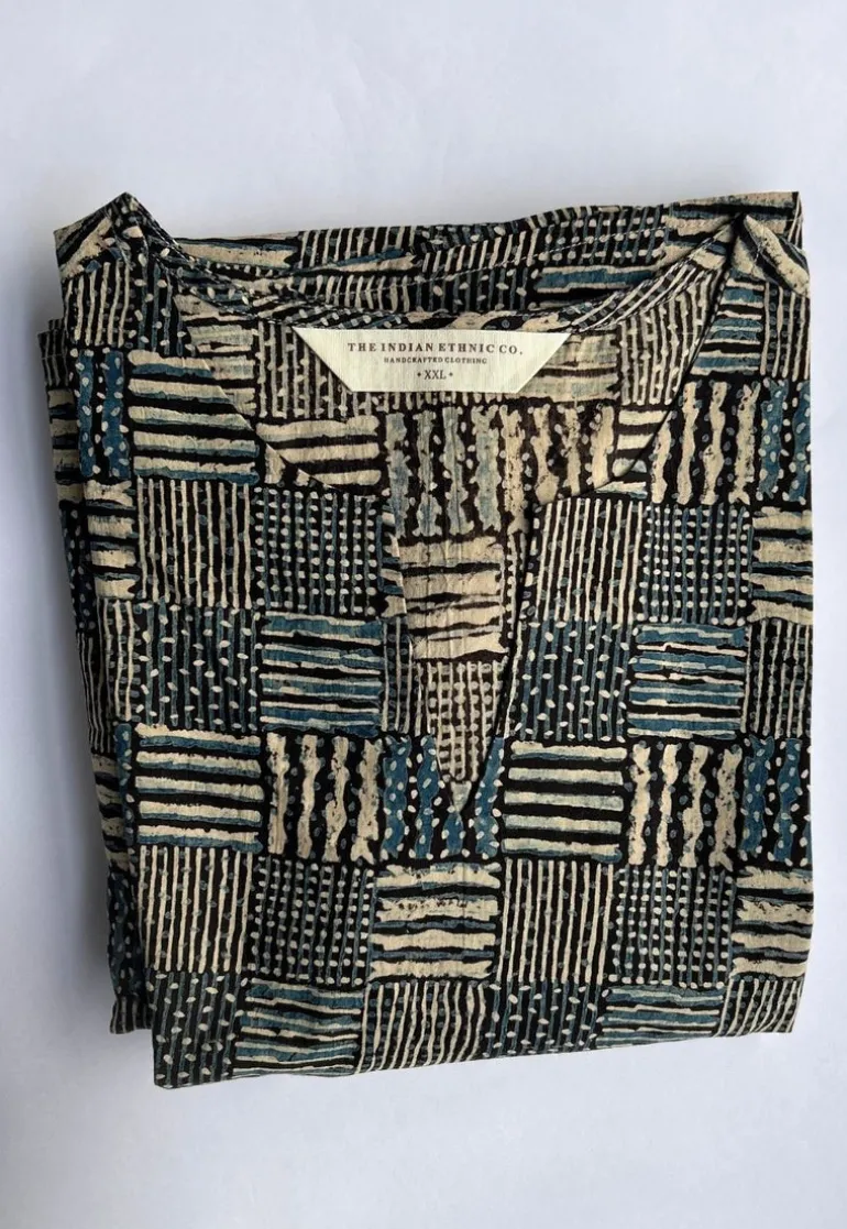 Malika Charcoal Ajrakh Cotton Kali Kurta