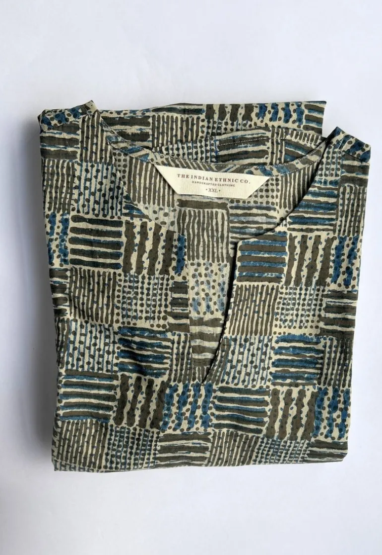 Malika Charcoal Ajrakh Cotton Kali Kurta