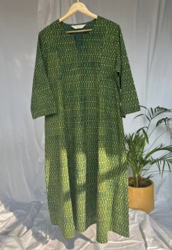 Malika Green Dabu Cotton Kali Kurta
