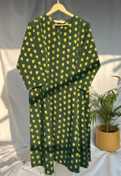 Malika Green Dabu Cotton Kali Kurta