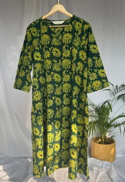 Malika Green Dabu Cotton Kali Kurta