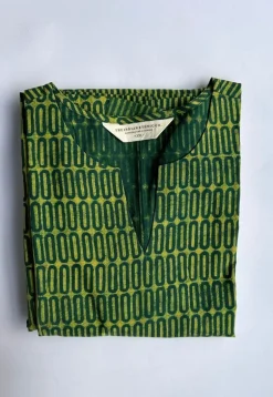 Malika Green Dabu Cotton Kali Kurta