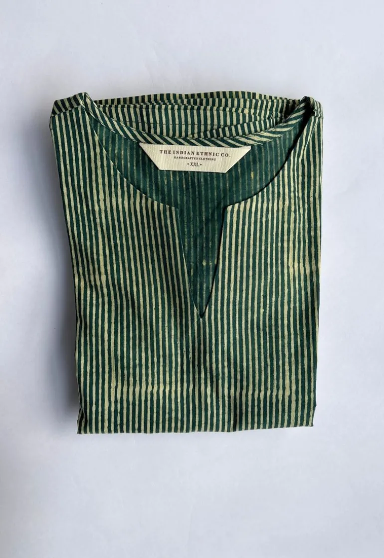 Malika Green Dabu Cotton Kali Kurta