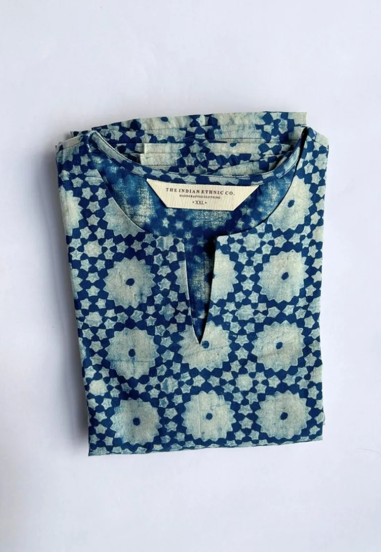 Malika Indigo Dabu Cotton Kali Kurta