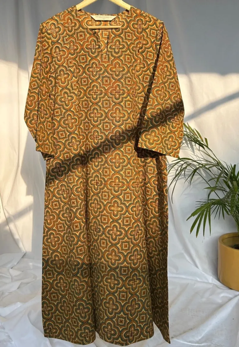 Malika Mustard Ajrakh Slub Cotton Kali Kurta