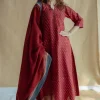 Malvika Madder Ajrakh Chanderi Silk A Line Kurta with Hand Embroidery