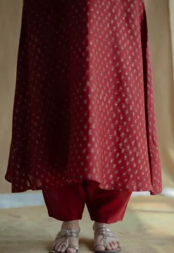 Malvika Madder Ajrakh Chanderi Silk A Line Kurta with Hand Embroidery