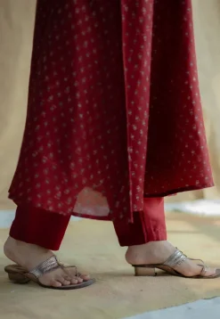 Malvika Madder Ajrakh Chanderi Silk A Line Kurta with Hand Embroidery