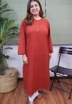 Maroon Handspun Handwoven Cotton Kurta