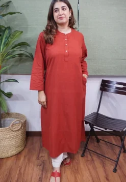 Maroon Handspun Handwoven Cotton Kurta