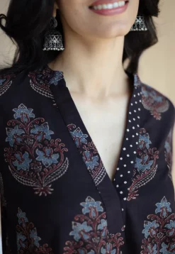 Maya Black Ajrakh Cotton Straight Kurta