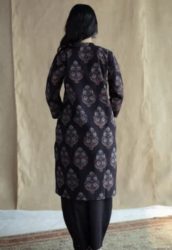 Maya Black Ajrakh Cotton Straight Kurta