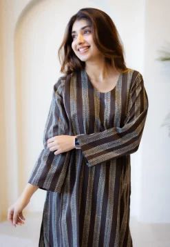 Meeta Charcoal Ajrakh Cotton Anti-Fit Kurta