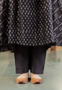 Melina Black Ajrakh Chanderi Silk Jhabba Kali Kurta with Hand Embroidery