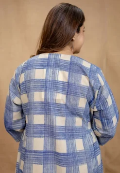 Mia Blue Brush Print Cotton A Line Dress