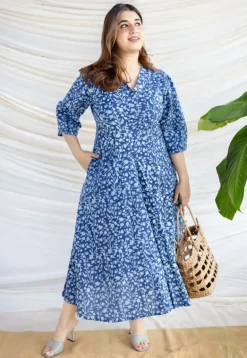Milani Indigo Dabu Cotton A Line Dress