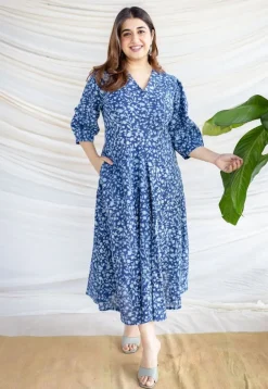Milani Indigo Dabu Cotton A Line Dress