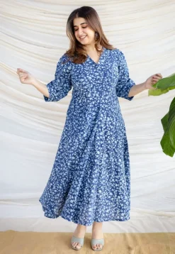 Milani Indigo Dabu Cotton A Line Dress