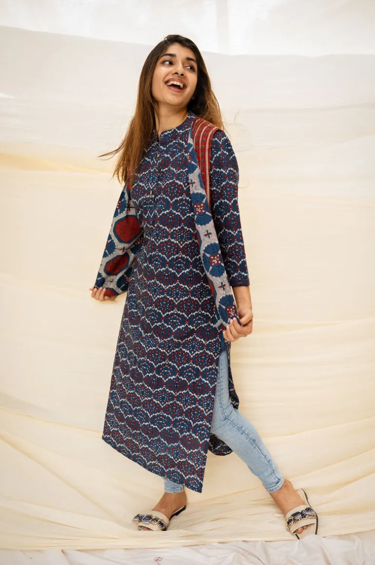 Mir Ajrakh Indigo Cotton Kurta
