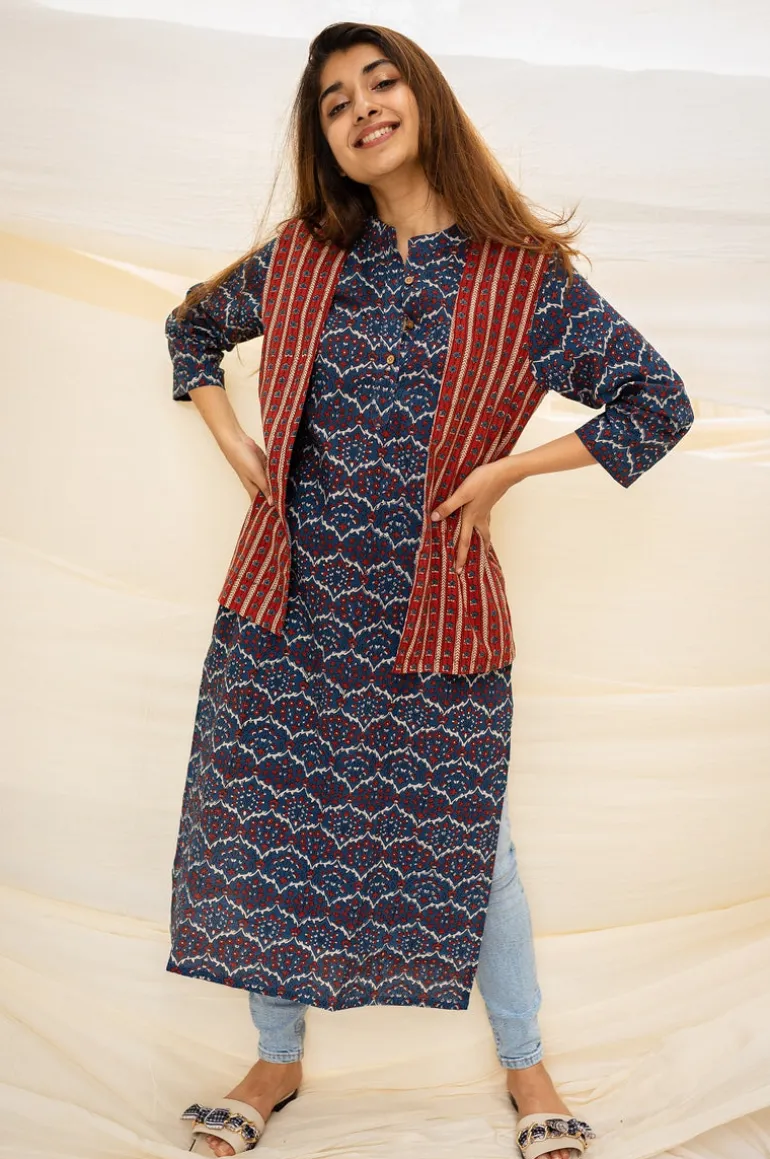 Mir Ajrakh Indigo Cotton Kurta