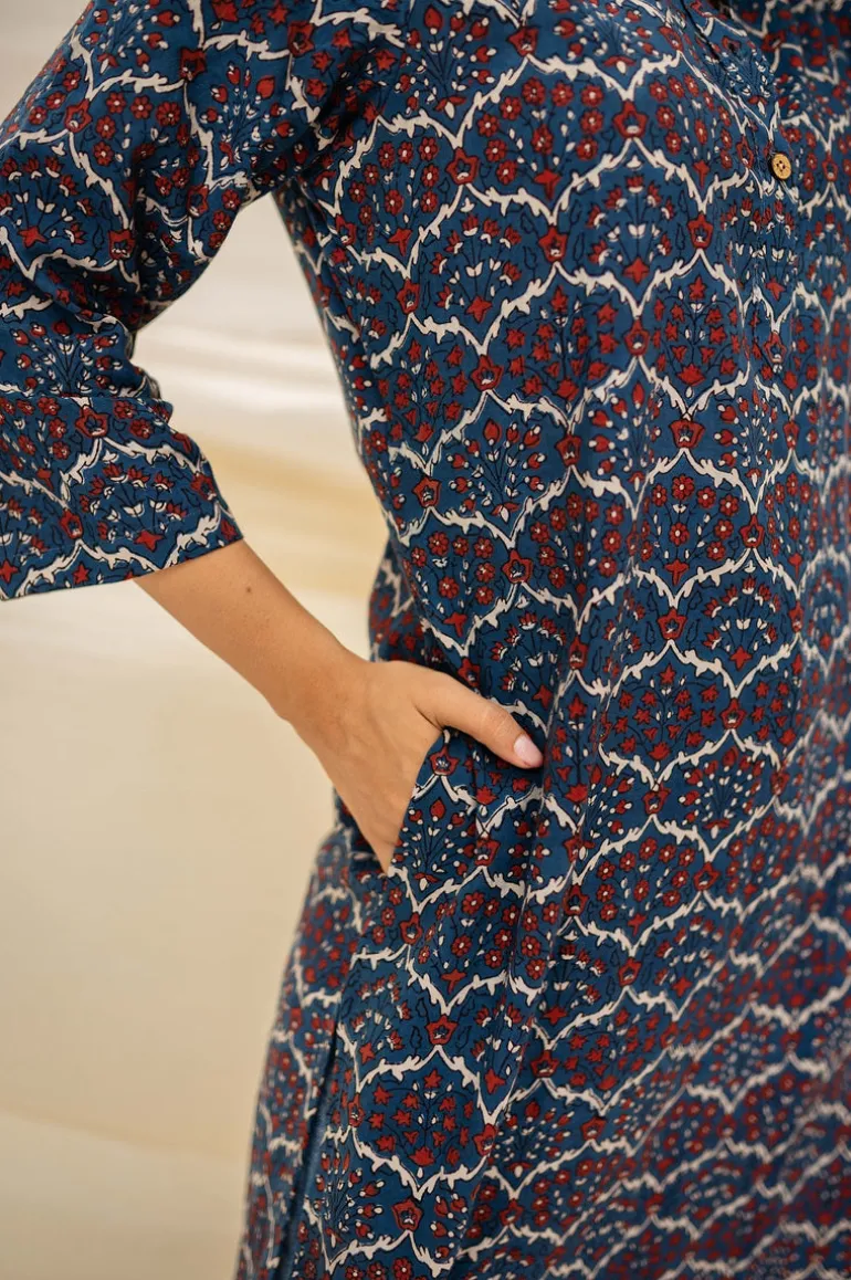 Mir Ajrakh Indigo Cotton Kurta