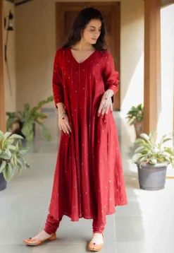 Miral Madder Solid Chanderi Silk Churidar