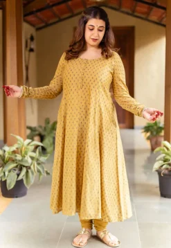 Miral Mustard Solid Chanderi Silk Churidar