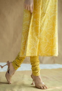 Miral Mustard Solid Slub Cotton Churidar