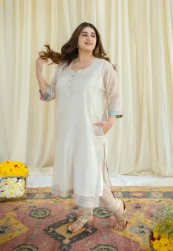 Mriga Chanderi Zari Stripe Jhabba Kali Kurta