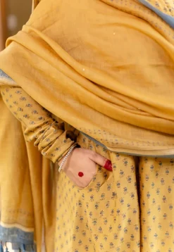 Mustard Ajrakh Chanderi Silk Dupatta with Embroidery