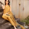 Mustard Floral Line Ajrakh Chanderi Silk Dupatta