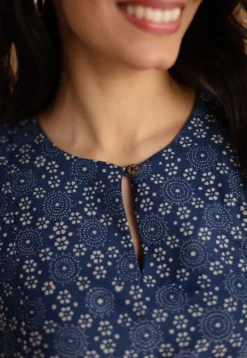 Nafrin Indigo Ajrakh Cotton A Line Dress