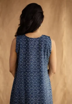Nafrin Indigo Ajrakh Cotton A Line Dress