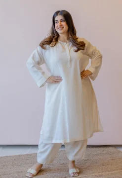 Naina Off White Jamdani Handloom Cotton Anti-Fit Kurta