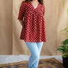 Nakkaashee Maroon Ajrakh Cotton A Line Top