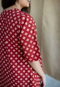 Nakkaashee Maroon Ajrakh Cotton A Line Top