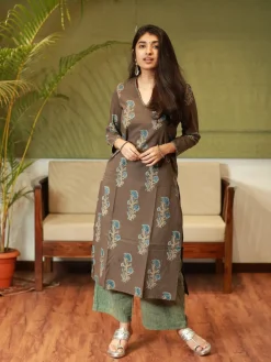 Nargis Ajrakh Brown Natural Dyed Kurta