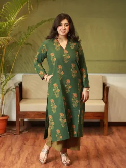 Nargis Ajrakh Green Natural Dyed Kurta