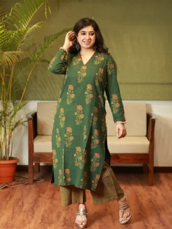 Nargis Ajrakh Green Natural Dyed Kurta