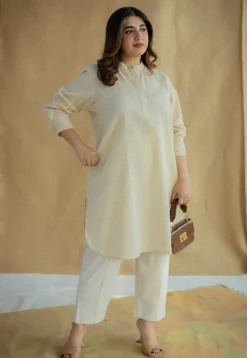 Nashwa Cream Hand Block Print Slub Cotton A Line Kurta