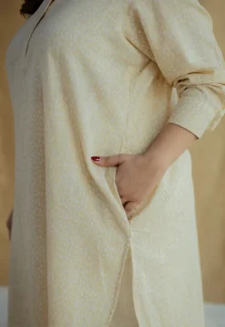 Nashwa Cream Hand Block Print Slub Cotton A Line Kurta