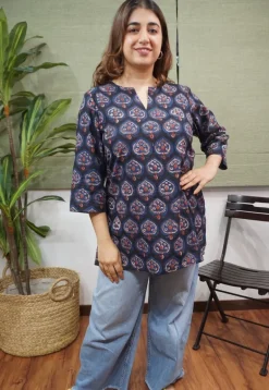 Navy Blue Jahota Cotton Top