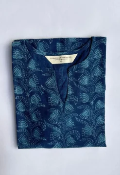 Navya Indigo Dabu Slub Cotton Straight Short Top