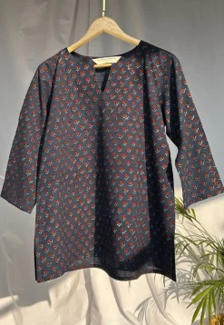 Navya Navy Blue Ajrakh Cotton Straight Short Top