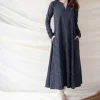 Neela Cotton Striped Ajrakh Kali kurta