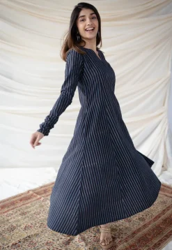 Neela Cotton Striped Ajrakh Kali kurta
