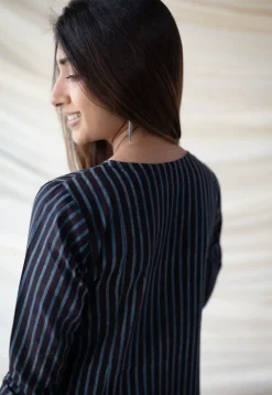 Neela Cotton Striped Ajrakh Kali kurta