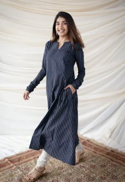 Neela Cotton Striped Ajrakh Kali kurta