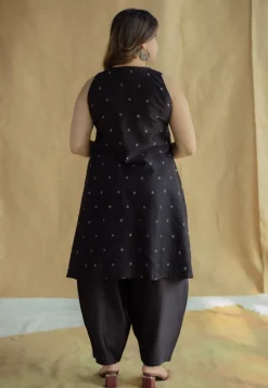 Nida Black Ajrakh Chanderi Silk A Line Kurta with Hand Embroidery